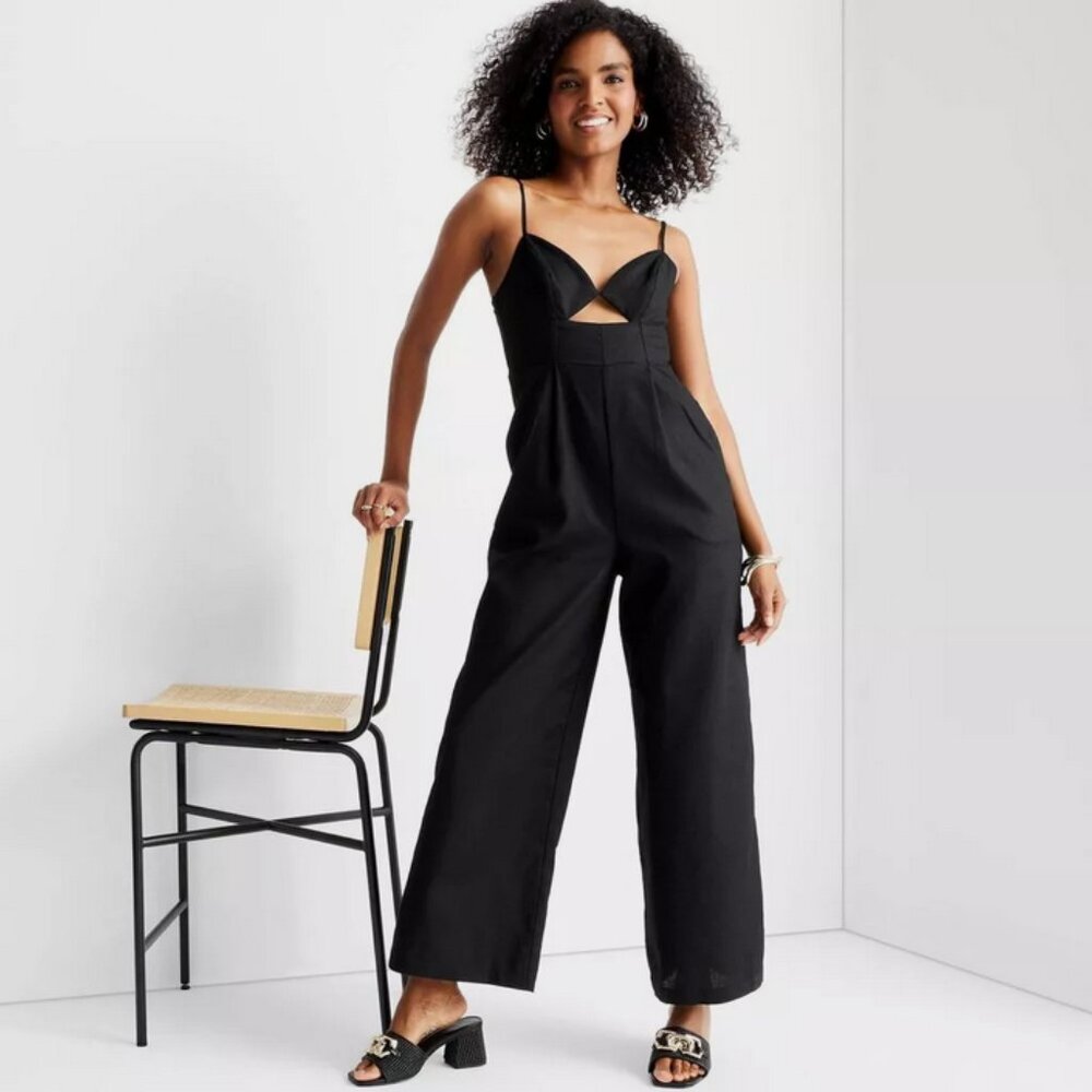Future Collective Jenny Lopez Black Cut-Out Wide Leg‎ Jumpsuit Womens 2 NEW